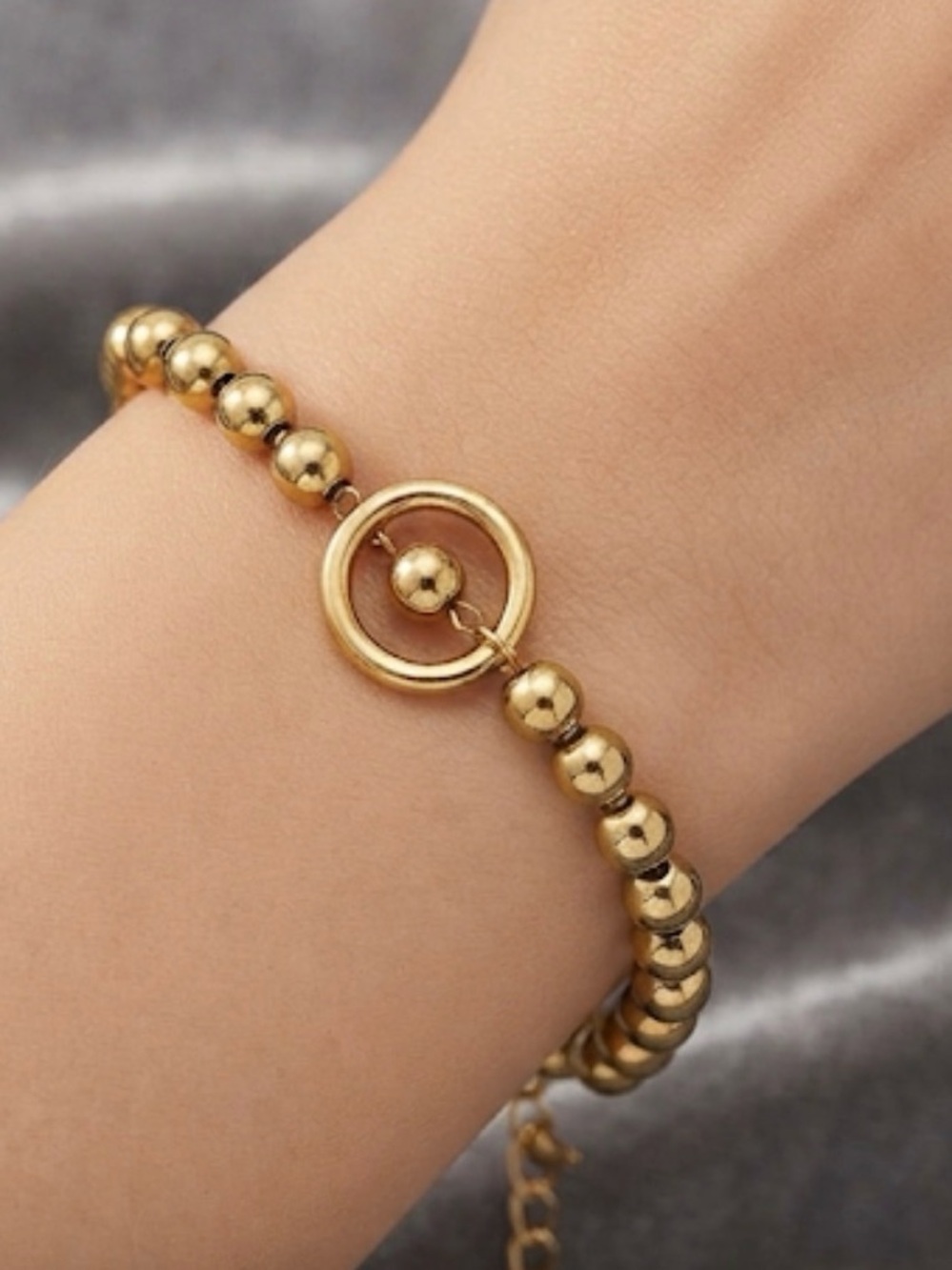 Gold Beaded Circle Accent Bracelet - Women Jewelry